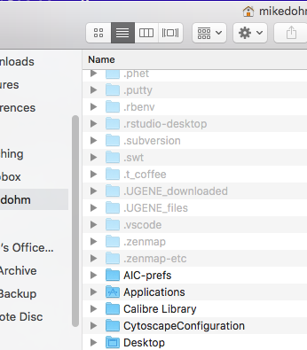 macOS Finder, after hidden files made visible