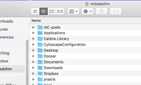 macOS Finder view: system files and folders hidden by default
