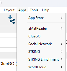 Screenshot Cytoscape Apps menu