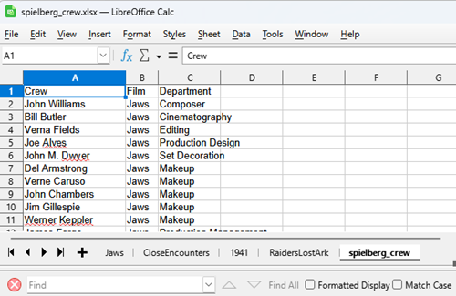 Screenshot portion of spreadsheet containing network list