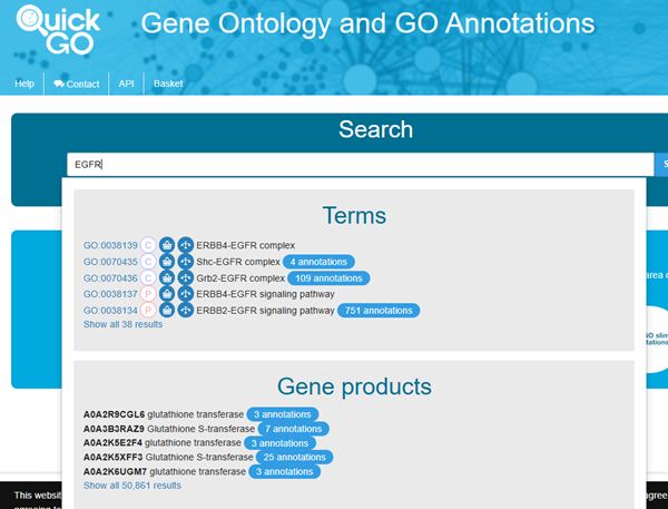 Screenshot EGFR QuickGO results