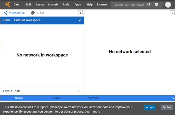 Screenshot web.cytoscape.org homepage.