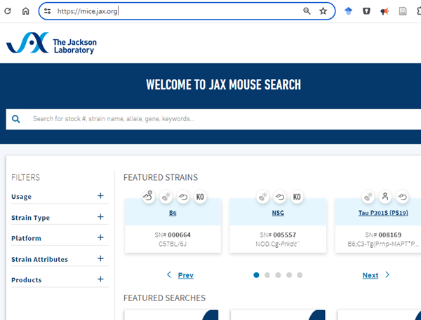 Screenshot of JAX homepage