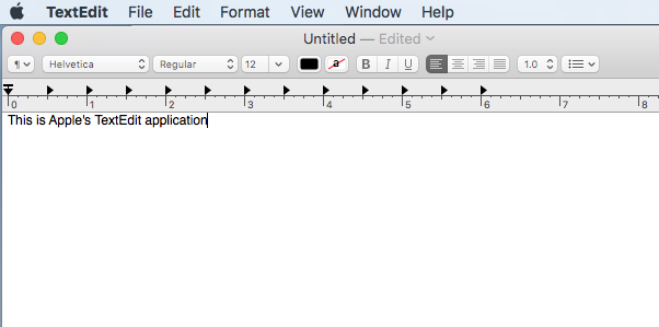 Screenshot TextEdit on macos 10.11; note that the default settings are rich text formatting and not what we want for our bioinformatics data files!