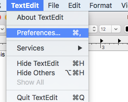Screenshot, shows selecting preferences for TextEdit.
